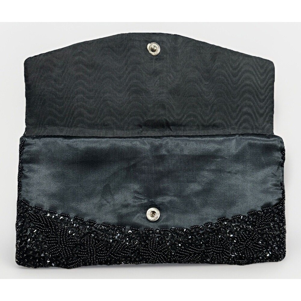 Vtg Rimco Of Cali Clutch Purse Black Beaded Sequin Satin Prom Evening Hong Kong - Picture 3 of 7